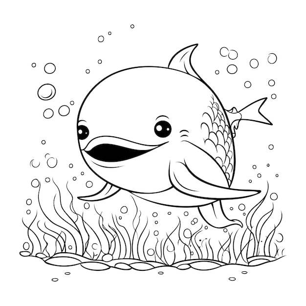 Livre De Coloriage Pour Enfants Baleine Dans La Mer Illustration Vectorielle