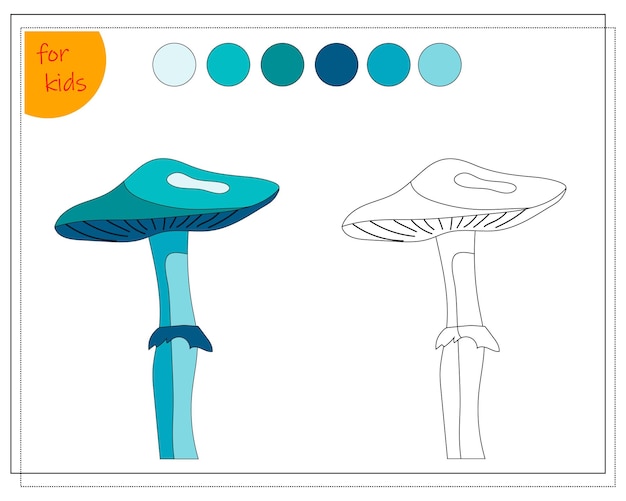 Livre De Coloriage Pour Enfants Colorier Le Champignon Par Vecteur De Couleurs Isolé Sur Fond Blanc