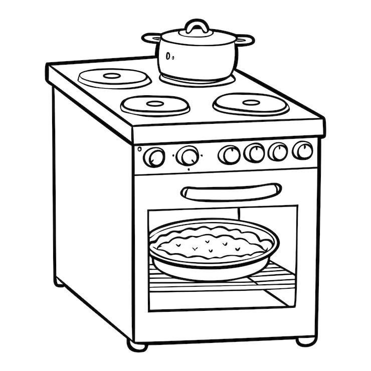 Vecteur livre de coloriage pour enfants cuisinière électrique