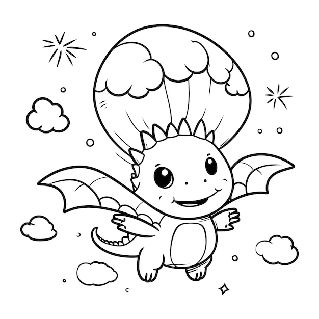 Vecteur livre de coloriage pour enfants dragon mignon avec ailes illustration vectorielle