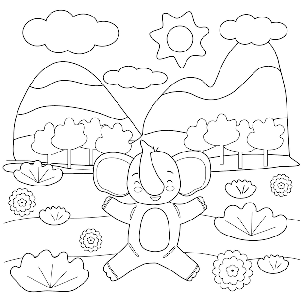 Livre De Coloriage Pour Enfants Avec Des éléphants Mignons Et Des Fleurs Contour De Formes Simples Pour Les Petits Enfants Illustration Vectorielle De Dessin Animé