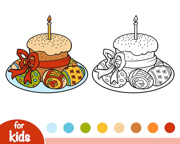 Livre De Coloriage Pour Des Enfants, Gâteau De Pâques Et Oeufs Colorés