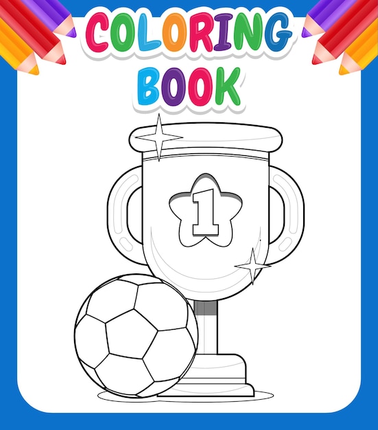 Vecteur livre de coloriage pour les enfants golden trophy with soccerball