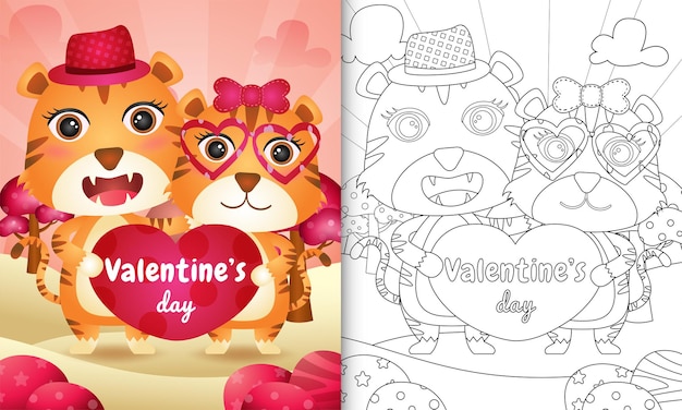 Livre De Coloriage Pour Les Enfants Avec Un Joli Couple De Tigre De La Saint-valentin Illustré