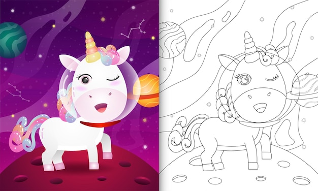 Livre De Coloriage Pour Les Enfants Avec Une Jolie Licorne Dans La Galaxie De L'espace