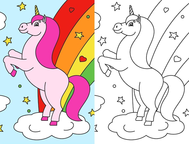 Livre De Coloriage Pour Les Enfants La Licorne Magique S'est Dressée