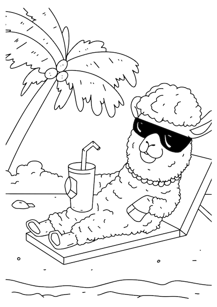 Livre De Coloriage Pour Enfants Page 5 Ilama Dans La Nature De La Plage