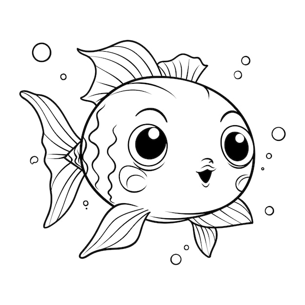 Vecteur livre de coloriage pour enfants, un poisson mignon, illustration vectorielle