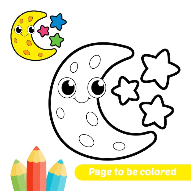 Livre De Coloriage Pour Le Vecteur Enfants Lune Et étoiles