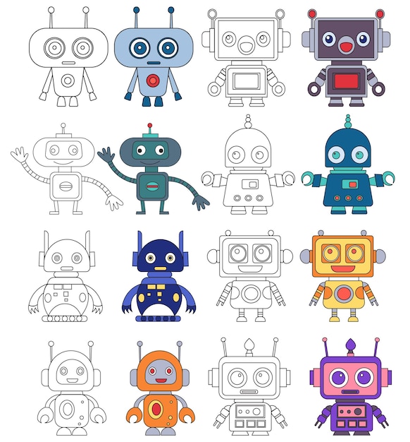 Livre de coloriage robots androïdes sur fond blanc vecteur