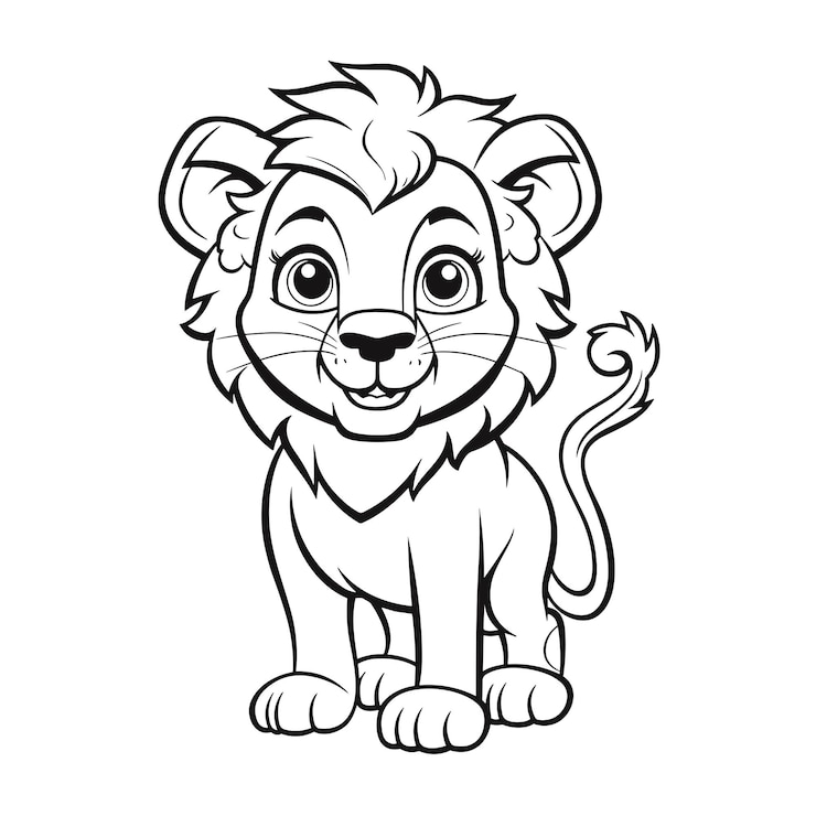 Vecteur livre à colorier ou page pour enfants lion illustration en noir et blanc