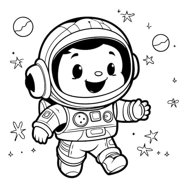 Livre à Colorier Pour Enfants Astronaute En Combinaison Spatiale Illustration Vectorielle