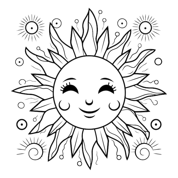 Vecteur livre à colorier pour enfants soleil heureux illustration vectorielle en noir et blanc