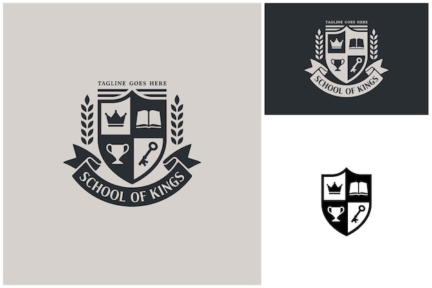 Le livre de la couronne du roi, la clé du trophée et le ruban pour l'emblème du royaume, les armoiries de l'école, le logo de l'université.