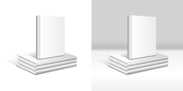 Un livre debout sur un ensemble de modèles de livres blancs à couverture rigide empilés