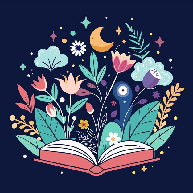 Vecteur un livre avec des fleurs et les mots le livre dessus
