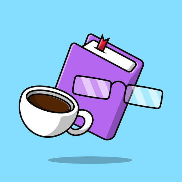 Livre Avec Lunettes Et Tasse à Café Cartoon Vector Icon Illustration