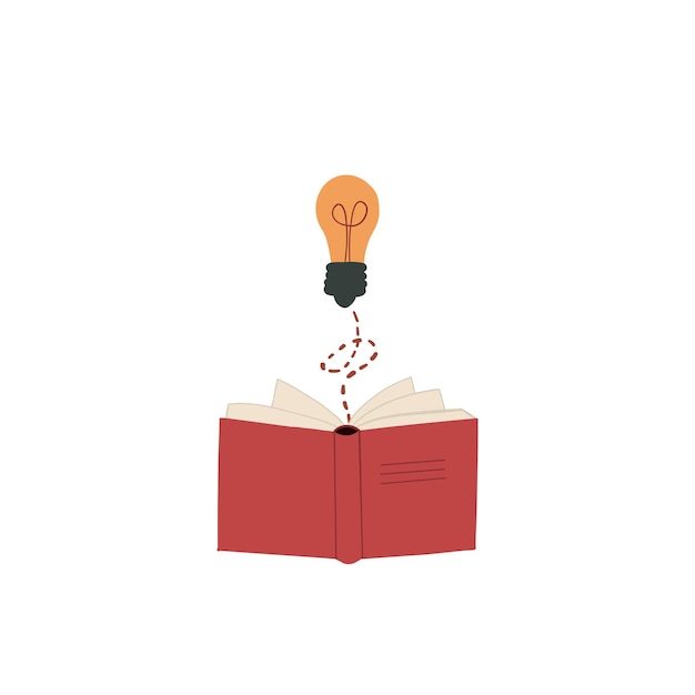 Vecteur livre ouvert avec illustration d'imagination d'idée de lampe