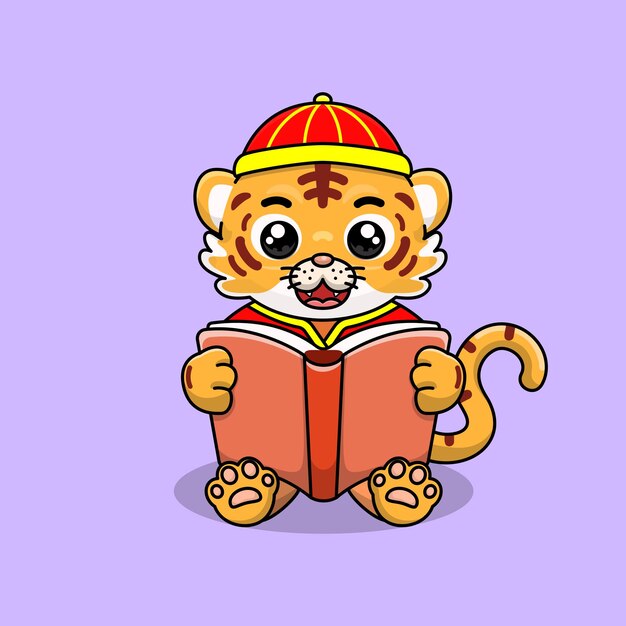 Livre Et Personnage De Dessin Animé Mignon De Tigre De Célébration De Nouvel An Chinois