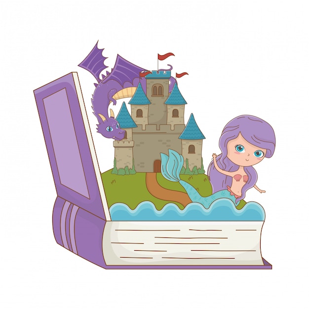 Livre et personnage de l'illustration vectorielle de conception de conte de fées