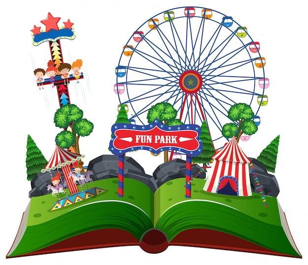 Vecteur livre pop-up de parc d'amusement