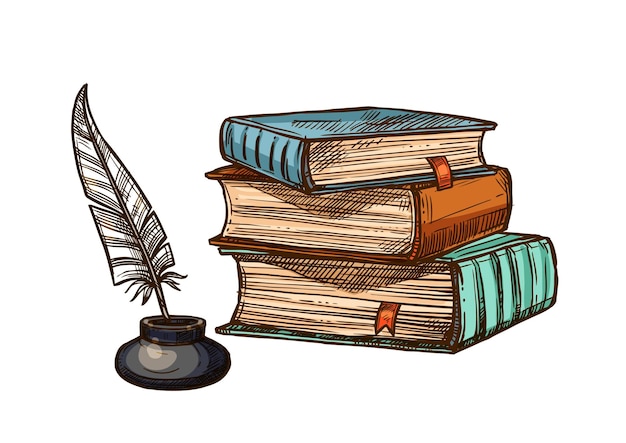 Livres anciens de vecteur et stylo plume plume d'encre
