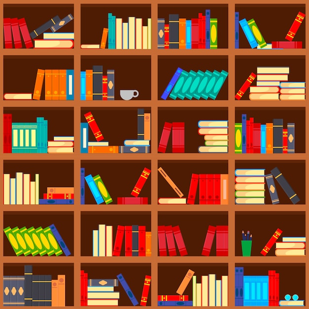 Vecteur livres en bibliothèque seamless pattern