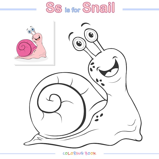 Livres de coloriage pour enfants ou pages à colorier Dessin animé d'escargot