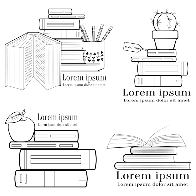 Vecteur livres définir logos contour noir