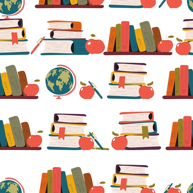 Livres scolaires vectoriels dessins animés fond de motif sans couture