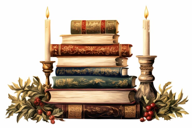 Vecteur des livres vintage avec des bougies.