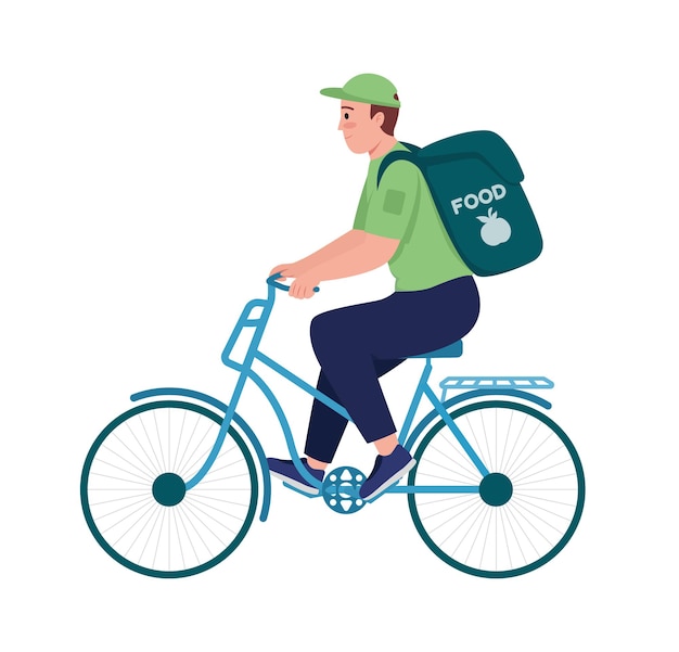 Livreur Sur Le Caractère Vectoriel De Couleur Semi-plat De Transport. Personnage Posant. Personne De Tout Le Corps Sur Blanc. Courrier à Vélo Isolé Illustration De Style Dessin Animé Moderne Pour La Conception Graphique Et L'animation