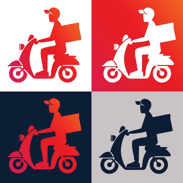 Vecteur livreur sur une illustration de scooter. ensemble vectoriel