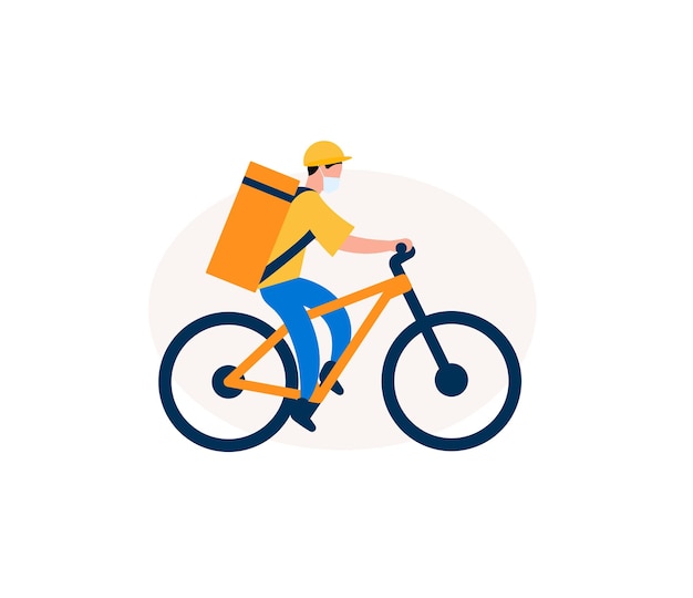 Livreur de nourriture sur un vélo électrique Courrier avec sac à manger à vélo Graphique pour le service de livraison Illustration vectorielle