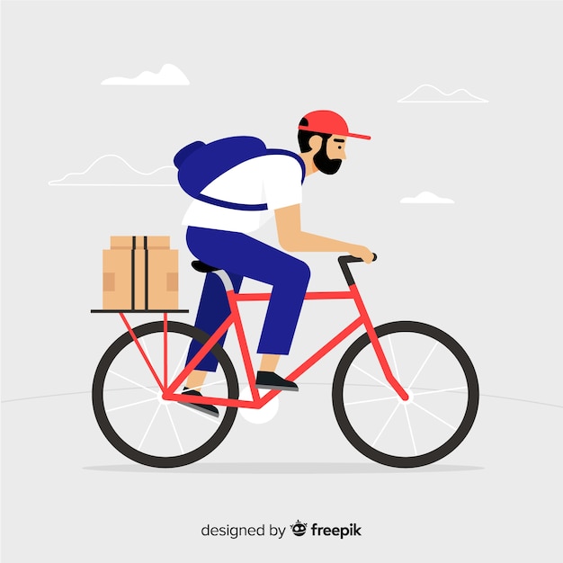 Livreur plat sur fond de vélo