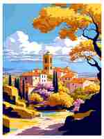 Vecteur llagostera espagne affiche de voyage vintage souvenir carte postale portrait peinture illustration wpa