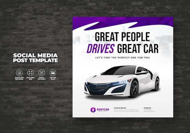 Vecteur location et vente de voiture pour la promotion poster la bannière vectorielle du modèle carré des médias sociaux