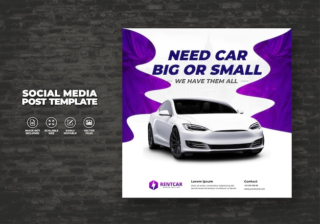 Vecteur location et vente de voiture pour la promotion vecteur de bannière de modèle carré de publication de médias sociaux