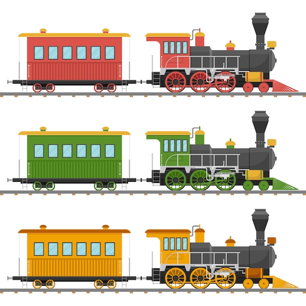 Vecteur locomotive à vapeur vintage et illustration de wagon isolé