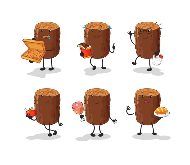 Log Food Set Personnage Dessin Animé Mascotte Vecteur