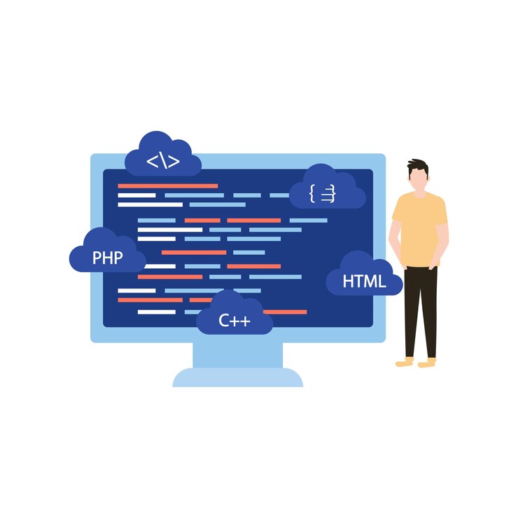 Vecteur logiciel de programmation pour garçon sur moniteur