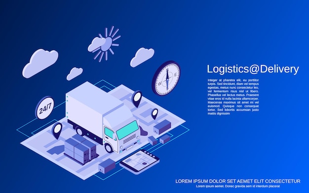 Logistique, Livraison, Transport Illustration De Concept De Vecteur Isométrique Plat