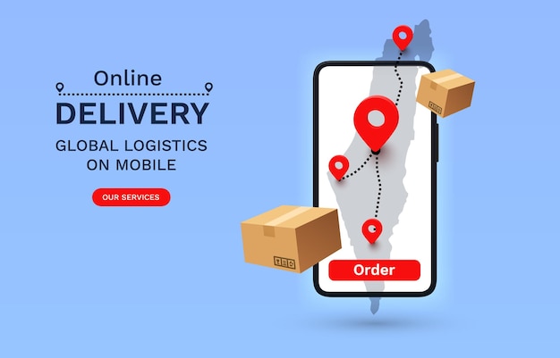 La logistique mondiale de la livraison en ligne sur la livraison mobile dans l'illustration du vecteur israélien