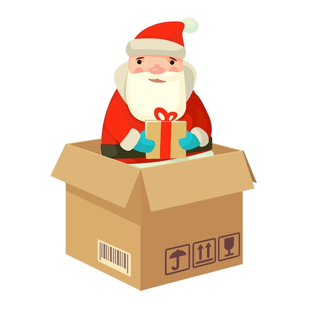 Logistique Père Noël Avec Un Cadeau Plat Vector Illustration