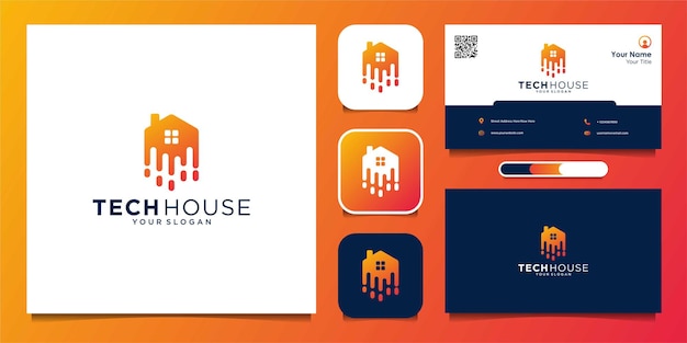 Logo Abstrack Et Carte De Visite Tech Home Art Style Vecteur Premium