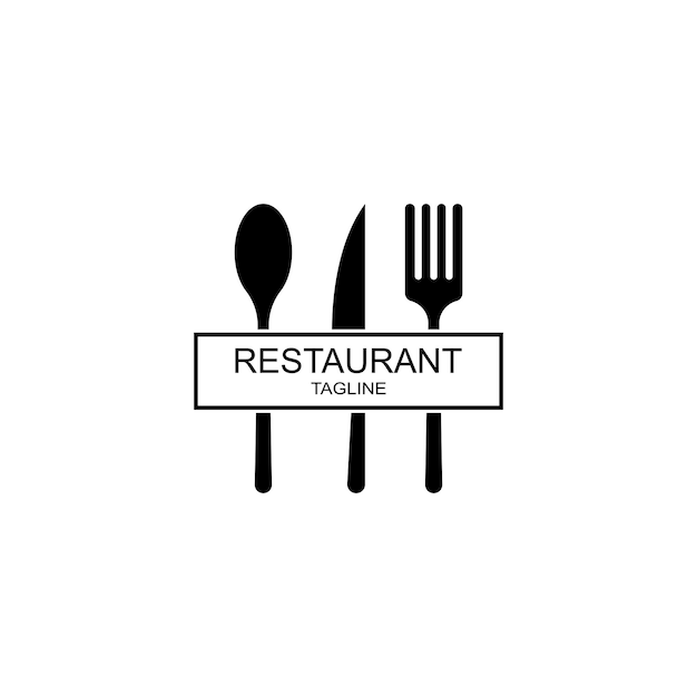 Logo Abstrait D'un Café Ou D'un Restaurant Une Cuillère, Un Couteau Et Une Fourchette Sur Une Assiette