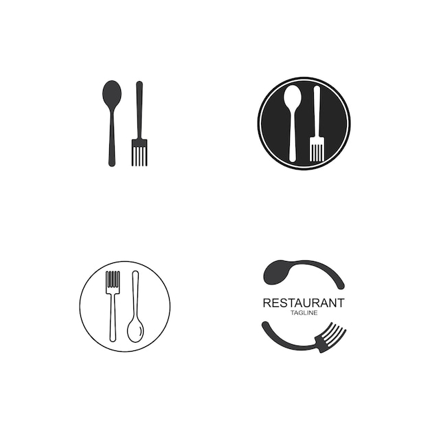Vecteur logo abstrait d'un café ou d'un restaurant une cuillère, un couteau et une fourchette sur une assiette