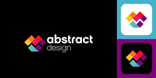 Logo abstrait coloré et brillant avec une forme géométrique de la lettre M pour l'entreprise