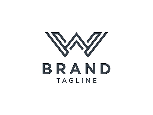 Logo abstrait de la lettre initiale W. Symbole linéaire noir isolé sur fond blanc.