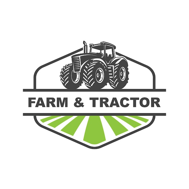 Logo de l'agriculture tracteur véhicule équipement lourd silhouette de la ferme terre de l'industrie agricole logo design avec une idée créative